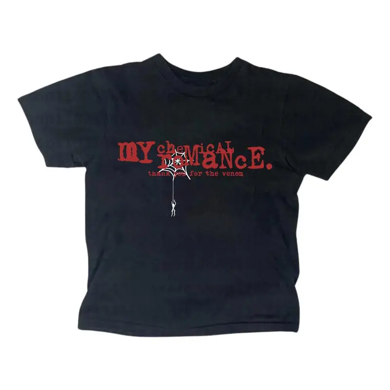 Retro MCR Baby Tee, Gothic Emo Girl Tops, Scene Clothing 2000s, Casual Cotton Short Sleeve, Women Fitted T-Shirt
