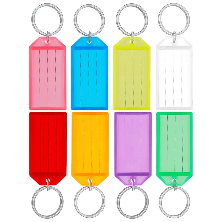 40 Pieces Key Tags 2 Inch Plastic Key Chain Tags with Ruled Blank Paper Labels Transparent Covers and Split Rings Sturdy Item Identifiers, 8 Colors