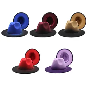 Men's Women's Classic Two Tone Gradient Color Wide Brim Fedora Hat Jazz Panama Cap