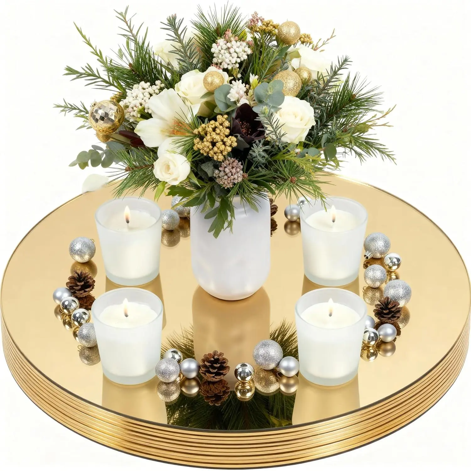 Set of 10 Round Mirrors for Centerpieces, 12 Inch Gold Acrylic Mirrors Candle Plate Circle Mirror Trays for Wedding Party Home Mirror Centerpieces for Tabl
