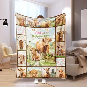 Highland Cow Pattern Blanket, Soft Comfortable Warm Throw, Air-conditioned Room Blanket, Warm Nap Blanket for Home Office Travel Camping