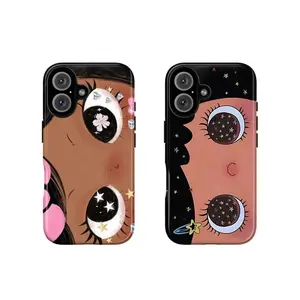 [No Magnetic] Dreamy INS Glittering Big Eyes Comic Girl Lovely Phone Case,Aesthetic Tough phone Cover,Durable Dual-Layer design tough phone casing for iPhone 17 16 15 14 13 12 11 8 7 for Samsung Series,Shockproof Protective Cover,perfect gift for her