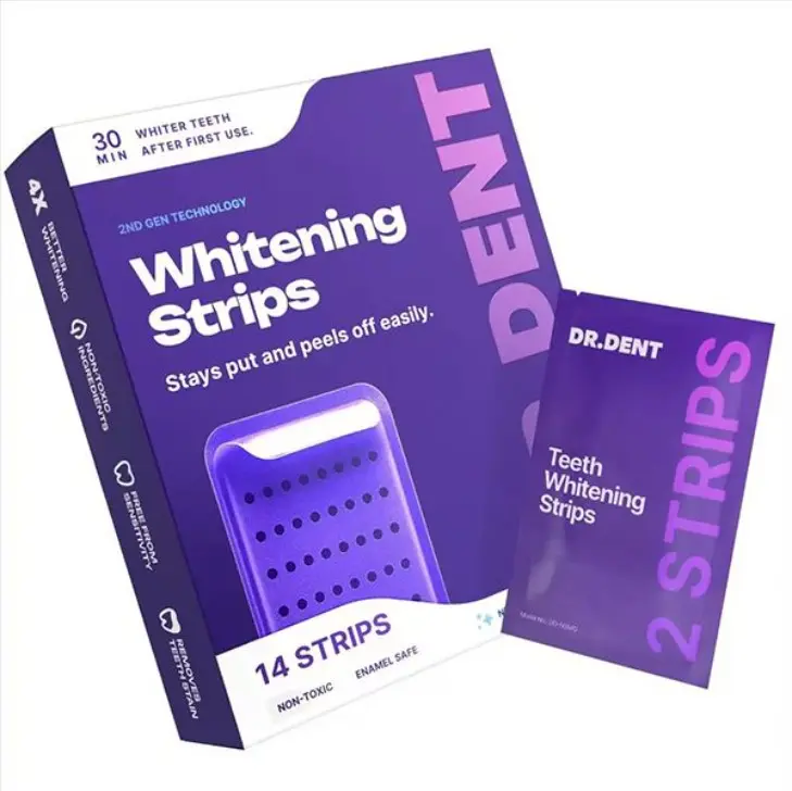 DR.DENT Purple Teeth Whitening Strips - 21 Whitening Sessions - Safe for Enamel - Non Sensitive Teeth Whitening - Peroxide-Free