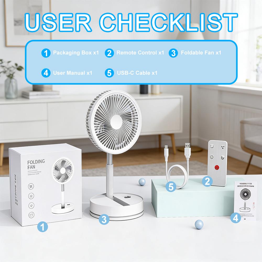 [Flash Sale]Foldable USB-Powered Desk Fan - 360° Rotation, 3 Speed Settings, 8000mAh Ultra-Long Battery Life, 105cm Max Height, Quiet Operation, Portable Oscillating Fan for Bedrooms, Offices
