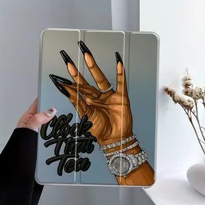 Fashion Black Nail Design iPad Case, Transparent Acrylic Hard Back Panel With Pencil Slot,Suitable for All models of ipad. Scratch-resistant Ultra-thin Protective Case, Shock-resistant Full Cover Tablet Casing Suitable for Offices Schools and Homes
