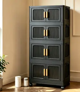 Black 18.5-inch Stackable Multi-Purpose Clear Storage Organizer, Foldable Multi-Tier Plastic Storage Bin  Space-Saving Organizer with Lid and Wheels, Storage Container for Pantries, Living Rooms, Rooms, Bedrooms, and Kitchens