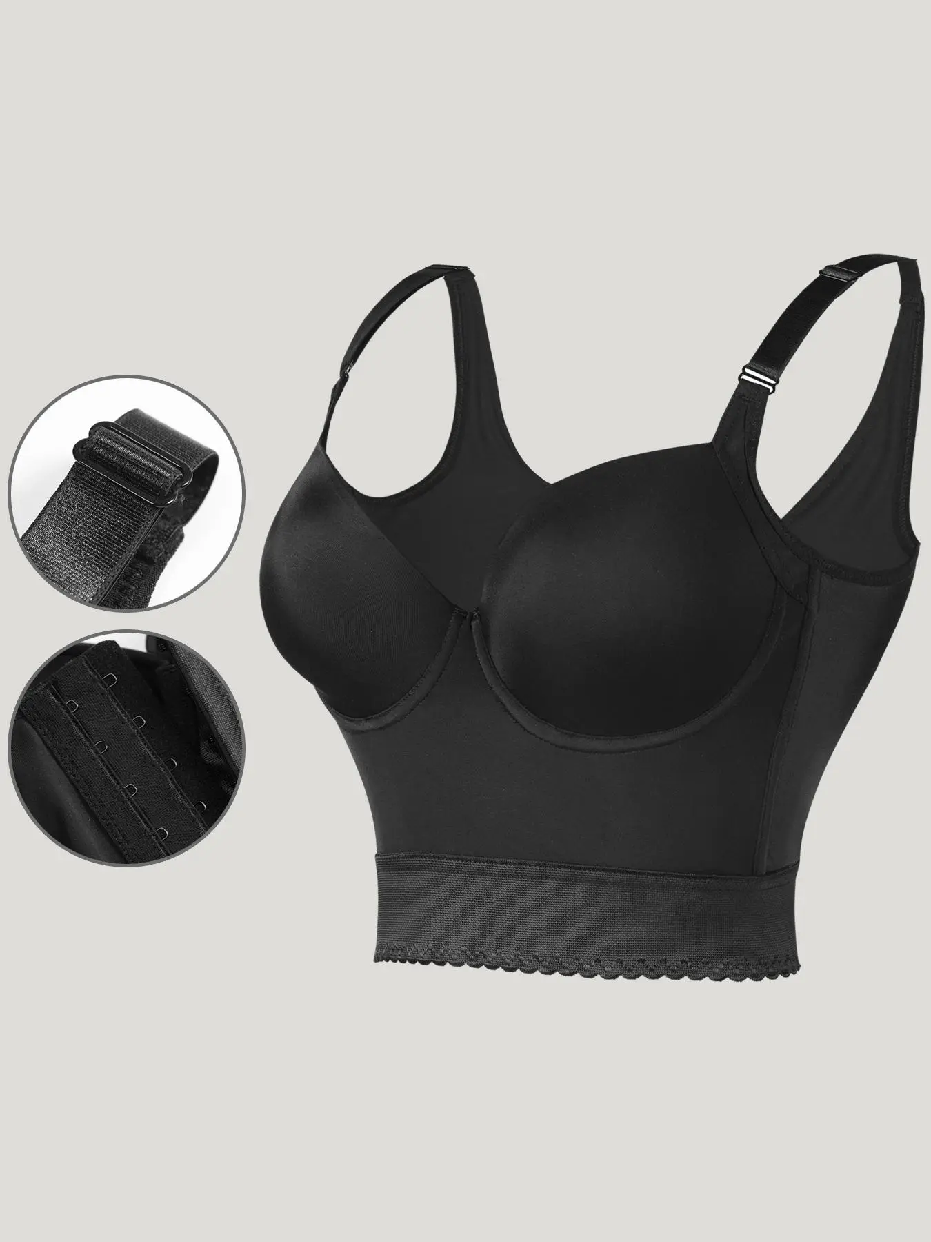 Women's Solid Adjustable Strap Push Up Bra, Scallop Trim Underwire Bra, Soft Comfy Breathable Lingerie for All Seasons