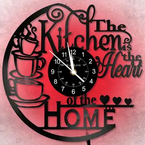 Kitchen Themed Wall Clock, 1 Count Battery Powered Wall Clock with LED Night Light, Led Wall Clocks, Decorative Wall Clock for Home Kitchen Coffee Shop (without Battery)