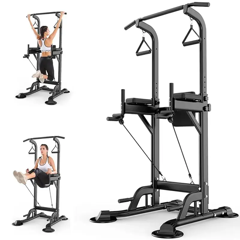 Power Tower Pull Up Bar Dip Station, Heavy-Duty Steel Frame Workout Machine for Home Gym, Adjustable Multi-Use Stand for Pull-Ups & Dips, 440lbs Load, Exercise Equipment For Home