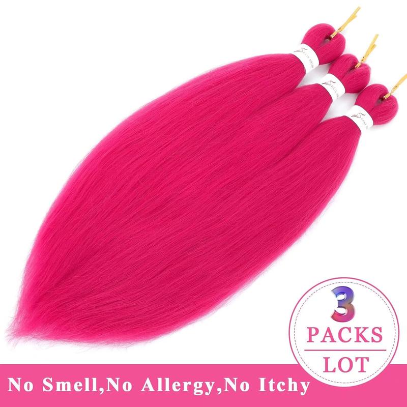 Pre Stretched Braiding Hair Dark Hot Pink Braiding Hair Pre Stretched Hair Extensions Fashion Braiding Hair Pre Stretched Magenta Pink Braiding Hair For Braids(#Magenta Pink,3Packs,20inch)