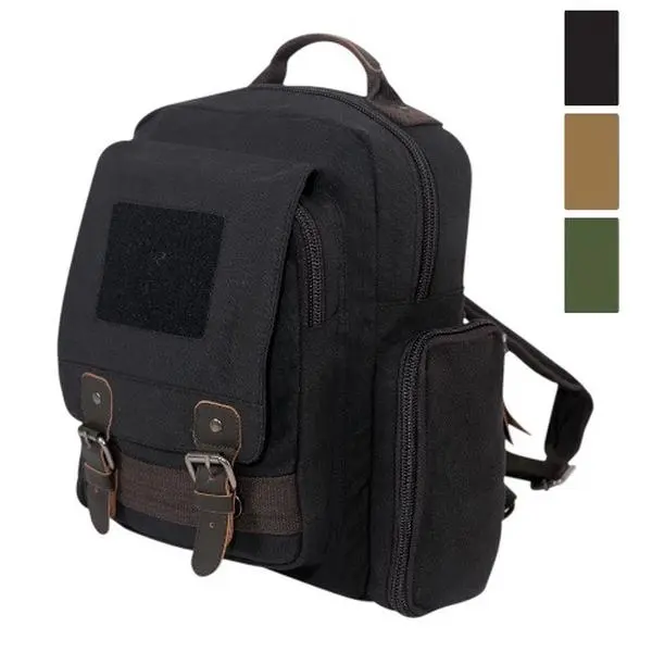 ROTHCO Unisex Vintage Plain Canvas Sling Bag with Padded Adjustable Strap for School Use, Fits 13-Inch Laptop, Aesthetic, Cow Hide, Top Handle, Backpack, Athletic, Casual, Compact Backpack, Leather, Front Loop Field, Two Large Side Pockets