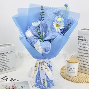 Mother’s Day Gift, Handmade Crochet Flower Bouquet with Lily, Daisy & Lily of the Valley, Graduation Gift, Birthday, Anniversary Gift for Her, Girlfriend, Wife, Friend, Includes Greeting Card, Elegant Multi-Color Decor, Valentine’s Day Gift