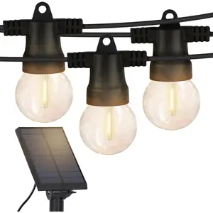 Ambience Pro Solar  Outdoor String Lights - 27 Ft Commercial Grade  Patio Lights with Edison Globes, Shatterproof LED String Lights for Patio - 12 Bulbs, 1W, Soft White
