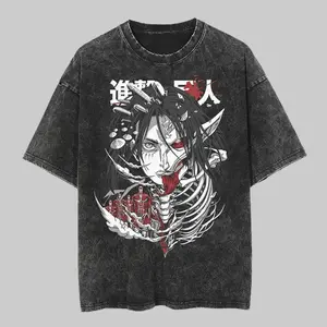 Attack on Titan Eren Yeager T-Shirt | Vintage Washed Oversized Anime Streetwear | Graphic Tee Heavyweight Cotton, Grunge Y2K Shirt for Men & Women