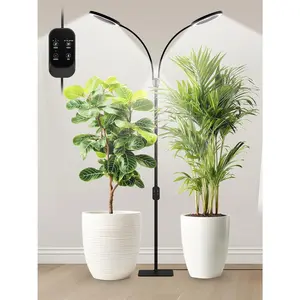 Grow Lights for Indoor , Full  LED Grow Light, Stepless Dimming,3 Lighting Mode and Adjustable Height,  Light with 3/9/12/16H Timer (Black, Dual Heads)