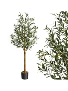 【Christmas Gift】Artificial Olive Tree 4/5/6/7FT(48/60/72/84in) Tall Faux Silk Olive Trees For Home Office Living Room Decor Indoor Fake Potted Tree With Natural Wood Trunk And Lifelike Fruits Nursery Decorative Plant Gifts Rubber Tropical