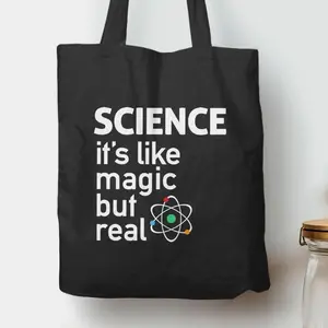 Science It's Like Magic But Real Tote Bag by BootsTees, Scientist Gift Idea, Science Accessories, Funny Science Quote, Nerdy Gifts, Geeky Items, Chemistry, Physics Nerd, Reusable Shopping Tote, Geek Humor, Funny Totebag with Saying