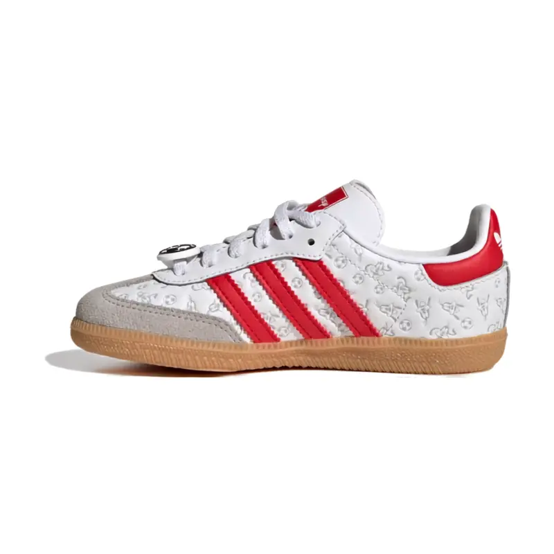 Adidas Youth Disney Samba OG Classic Casual Leather Sneakers with Elastic Laces and a Gum Sole, Synthetic, Low Top, Rubber, Round Toe, Casual Wear, Slip-On, Smooth Leather, 'S' Logo Casual Trainers