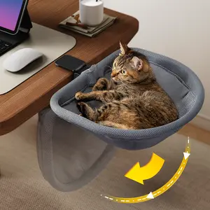 Foldable Desk Cat Hammock, Under Desk Cat Bed for Work From Home, Foldable Breathable Mesh Cat Perch for Indoor Cats