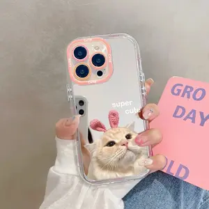 Cute Cat 🐱 compatible mirror finish cream case for iPhone 17/16/1514/13/12/11 Premium phone case 995