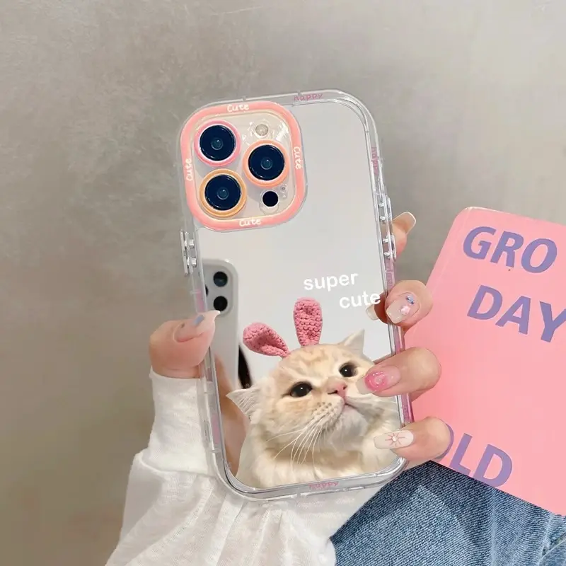 Cute Cat 🐱 compatible mirror finish cream case for iPhone 17/16/1514/13/12/11 Premium phone case 995