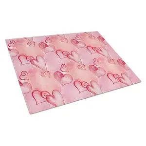 212 MAIN Large Rectangular Tempered Glass Chopping Board - Heatproof Kitchen Cutting Board for Knives, with a Printed Artistic Watercolor Red Hearts Design