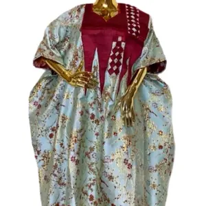 Luxury Embroidered Bubu Dress - 3-Piece African Kaftan with Head Wrap & Braided Hair Band 62" Free Dress