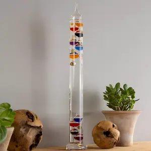 20” Galileo Thermometer Glass Tabletop Weather Station Colorful Floating Balls