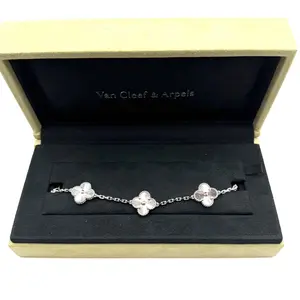 Pre-owned CALUXJ VAN CLEEF & ARPELS 18K White Gold 5 Motifs Guilloche Vintage Alhambra Bracelet
