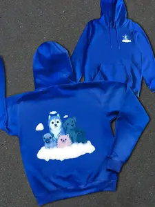Men's Heavyweight Hooded Sweatshirt, Dog Print, Graphic, Kangaroo Pocket, Drawstring Hood, Casual Street Style, Fall & Winter