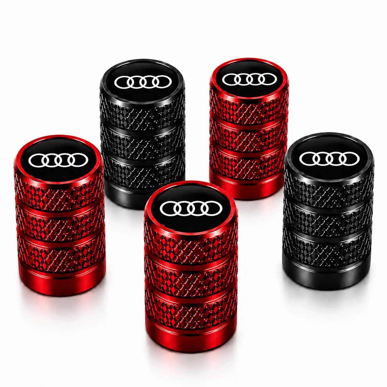 5Pcs Tire Valve Stem Caps with Audi Logo, Premium Waterproof Leakproof Corrosion Resistant Wheel Air Valve Dust Covers, Easy Install Fit for A4 A6 Q5 Q7 Q3 S Line RS Luxury Sedan SUV Sports Car Exterior Decoration Accessories