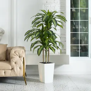 VeriNatural 5FT Artificial Dracaena Tree with White Taper Planter – UV Resistant Faux Yucca Tropical Plant for Indoor/Outdoor Home Office Decor