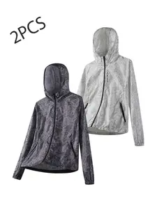 Summer Men's Casual Jacket, Zip Pocket Full-Zip Hooded Design, Maple Leaf Print, Lightweight Breathable, Sun Protection Jacket