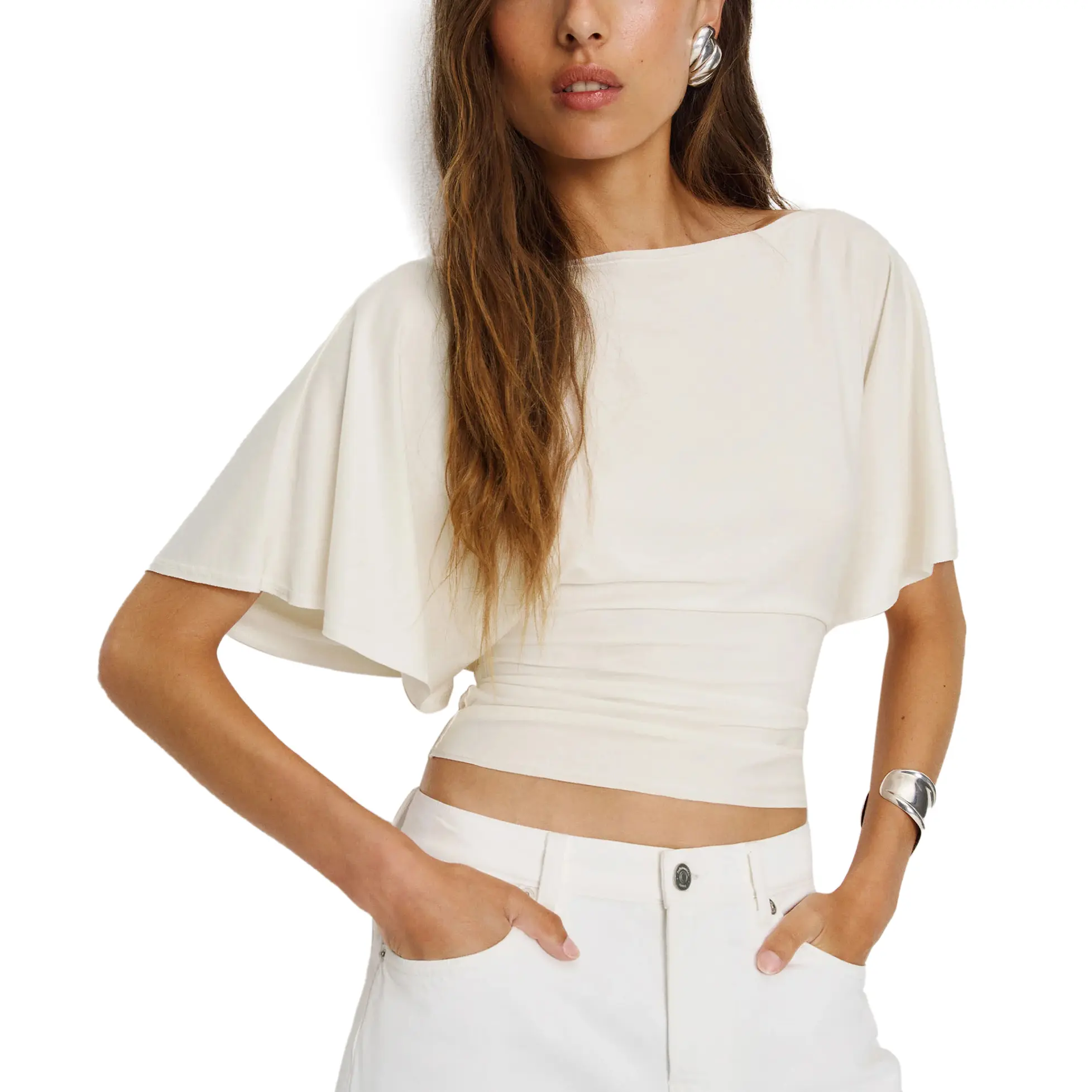Hixiaohe Women's Fitted Shirt Short-Sleeve Boat Neck Knit Top Urban Fashion Wear Basic Training Shirt Minimalist