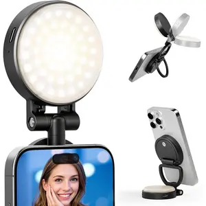 Magnetic Selfie Light for MagSafe iPhone, LED Phone Light for TikTok Vlog Zoom Makeup Video Conference, 350Lux/0.5m Ring Light with Stand Function & 2 Magnetic Ring & 3 Light Modes