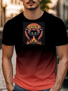 Catzilla Cat Monster Short Sleeve T-Shirt, American Humor Style, Skin-Friendly Breathable, School Streetwear, Friend Gathering, Holiday Gift