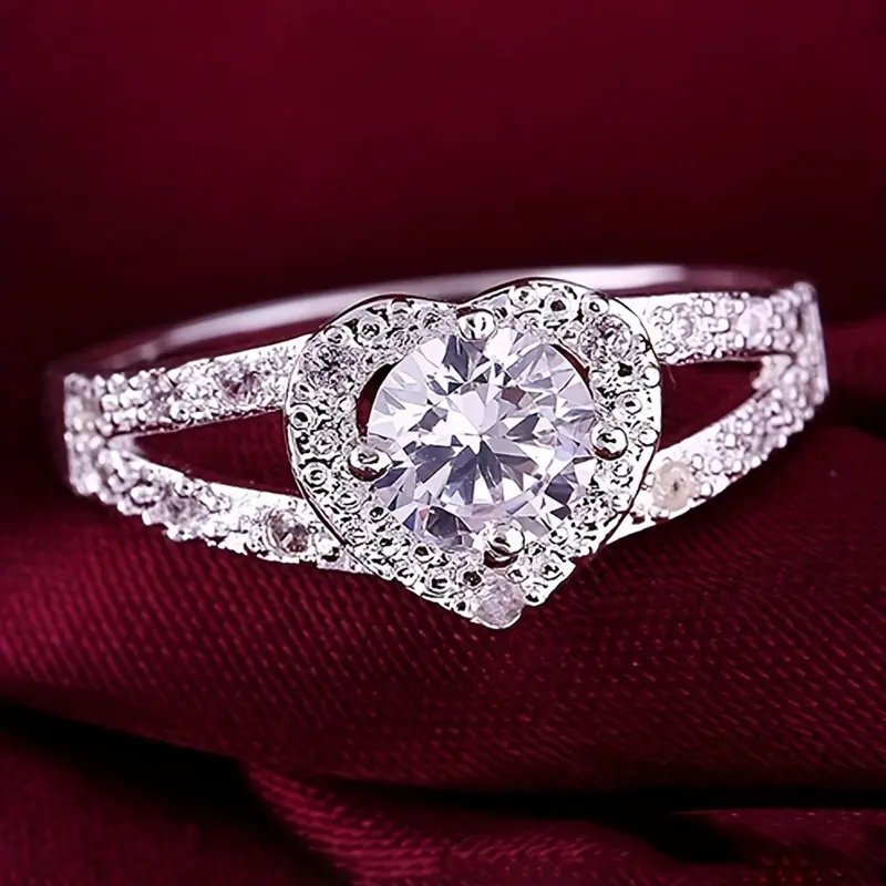 Elegant Heart Design Artificial Zircon Engagement Ring, Cluster Ring, Bridal Rings, Fashion Promise Ring for Party, Daily Decor, Trendy All-match Exquisite Jewelry As Birthday Gift, Heart Shaped Engagement Ring, Zircon Embellished Rings