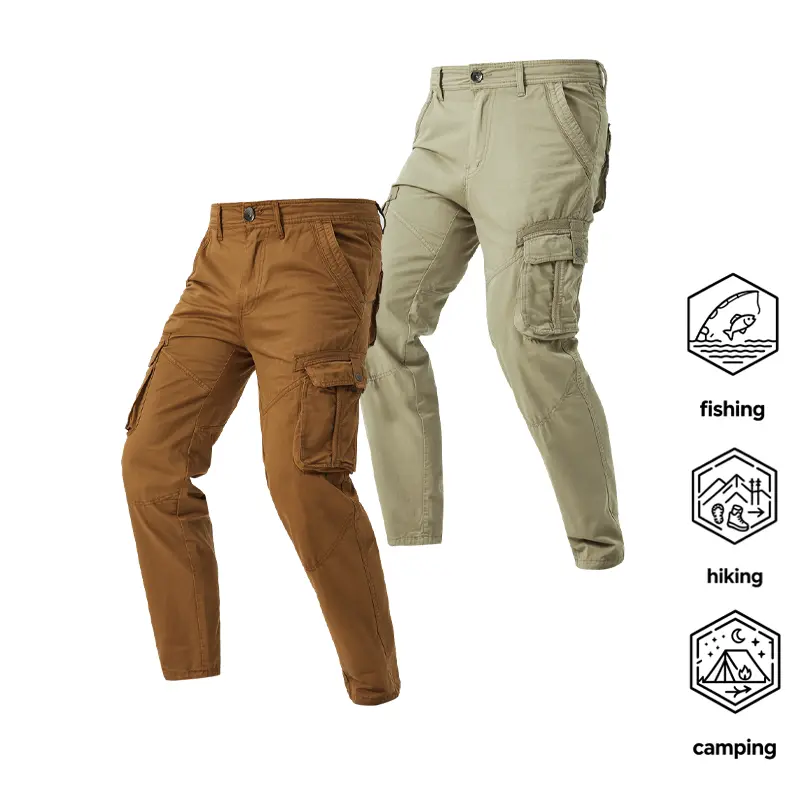 2 Pack Men's 100% Cotton Cargo Pants Multi Pockets Durable Tactical Pants for Fishing Hiking Camping Outdoor Work Casual Wear