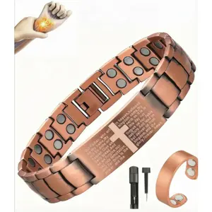Men's Copper Magnetic Bracelet,99.9% Solid Copper Bracelets with Double-Row Strong Magnets, Adjustable with Sizing Tool Jewelry Box, Copper Bracelet ,  Copper Magnetic Rings,Cross Copper Magnetic Bracelet with Ultra Strength Magnets