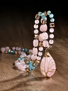 Boho Style Artificial Crystal Beaded Necklace, Fashion Jewelry for Party, Daily Clothing Decor, Trendy All-match & Exquisite Jewelry for Birthday Gift, Beaded Pendant Necklaces