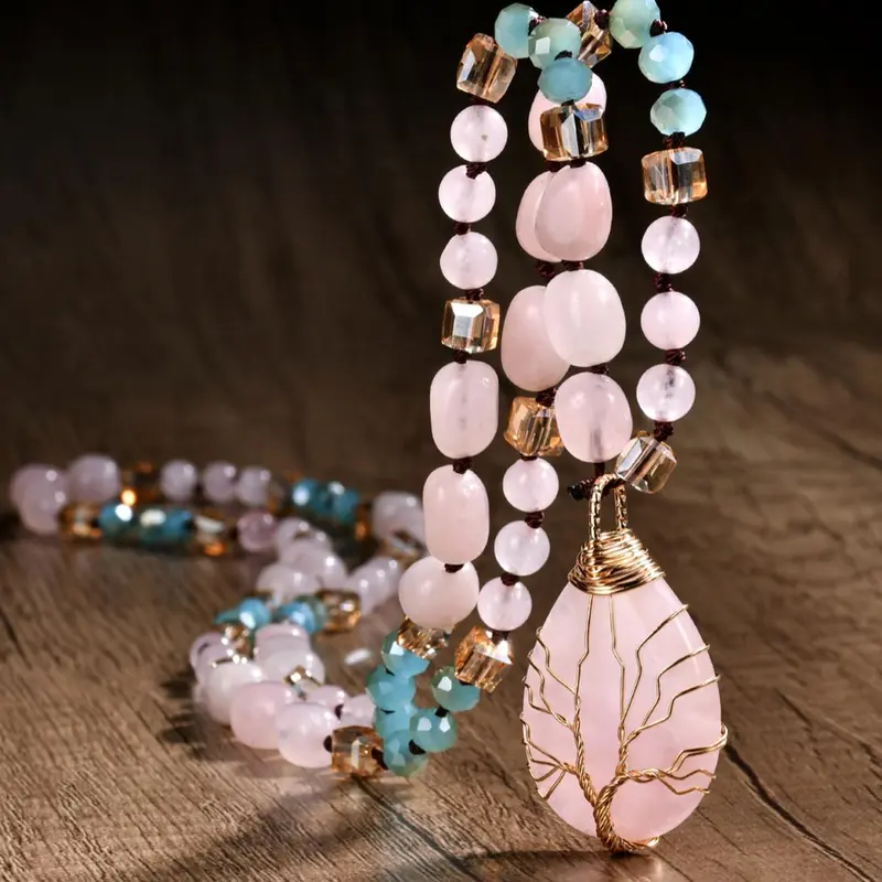 Boho Style Artificial Crystal Beaded Pendant Necklace, Decorative Necklace, Fashion Jewelry for Party & Daily Wear, Trendy All-Match & Exquisite Jewelry for Birthday Gift