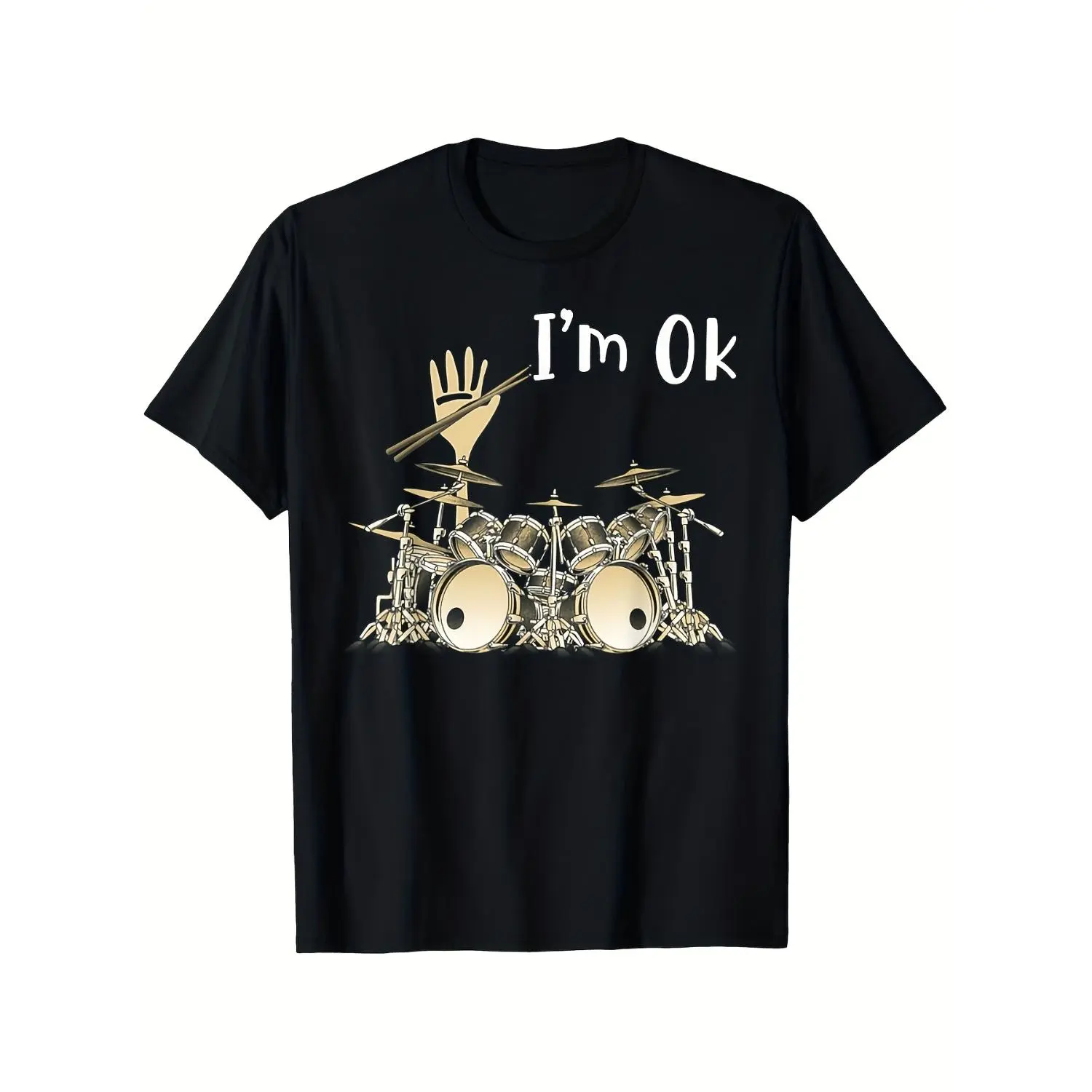 Stylish Cotton T-shirt Featuring Drummer's Instrument Print Perfect for Casual Wear and All Seasons