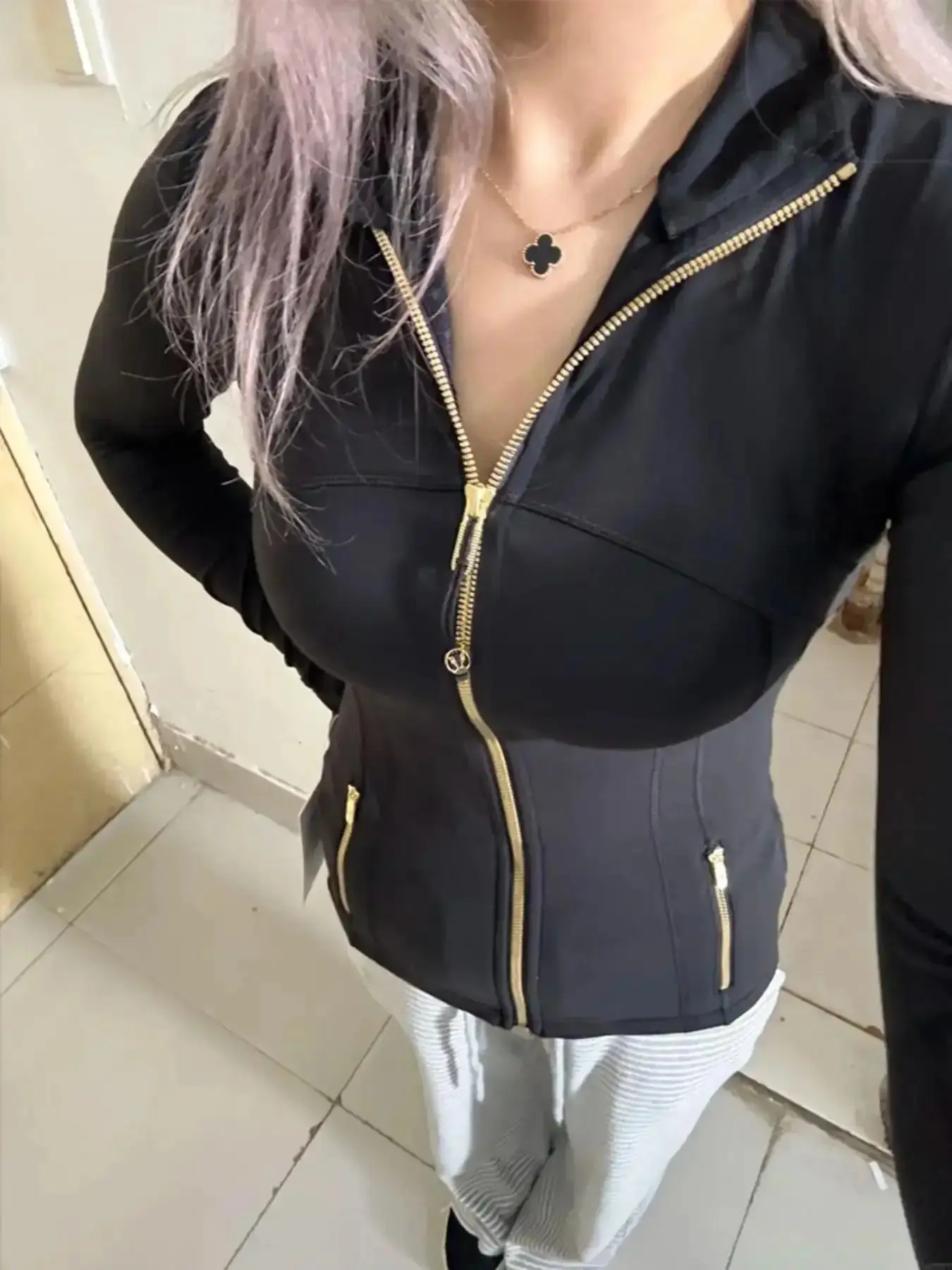 Women's running, sports, yoga wear, zip front jacket, gold zipper, stand collar, top, outerwear, Sports Casual Jacket, High Elasticity Jacket