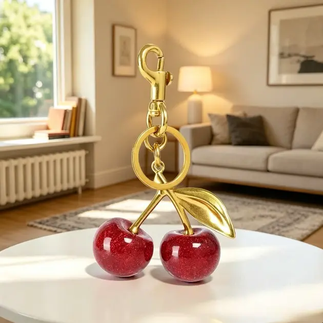 Glitter Cherry Alloy Keychain - Stylish Sparkly Red Cherry Bag Charm, Whimsical Accessory for Women, Ideal Gifts for Girly Girls, Cute Girly Phone Strap & Bag Accessory, Keychains