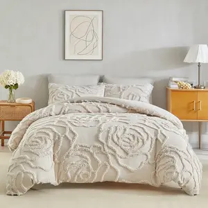 Khaki Rose Duvet Cover Set (2/3 counts) - 3D tufted rose pattern, soft and comfortable washable polyester material, breathable and durable bedroom decoration, hotel quality, available in 9 sizes, a gift suitable for all seasons.