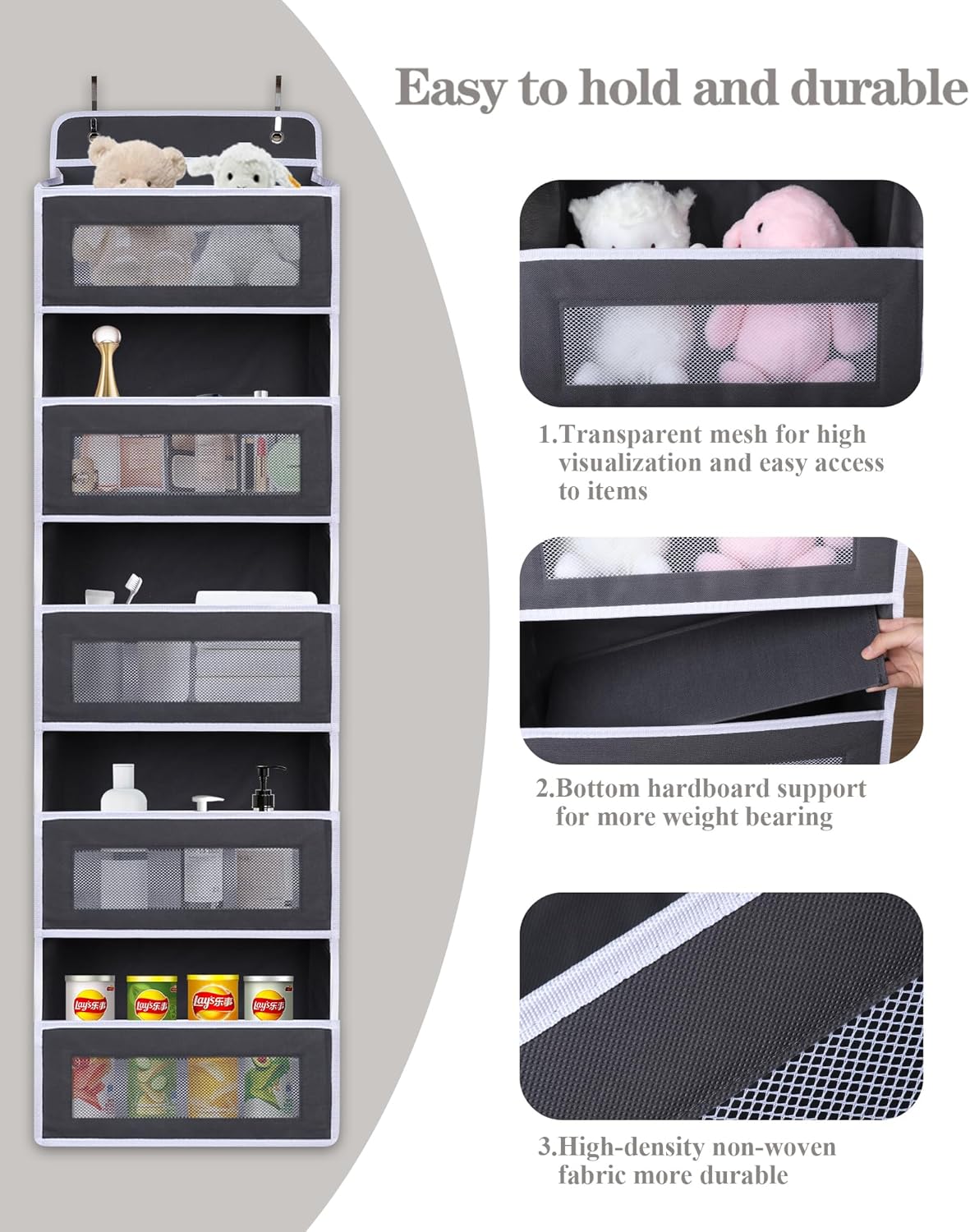 2026 New 20KG Heavy Duty Over-The-Door 5-Tier Organizer | Weekly Clothing Storage with Clear Mesh & Anti-Tip Design. Perfect Space-Saver for Bedroom, Bathroom, Kitchen.