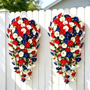 2pcs Memorial Artificial Flowers, Blue, Ideal for Independence Day, Garden, Wedding, Indoor Outdoor Decor, Spring Home Decoration