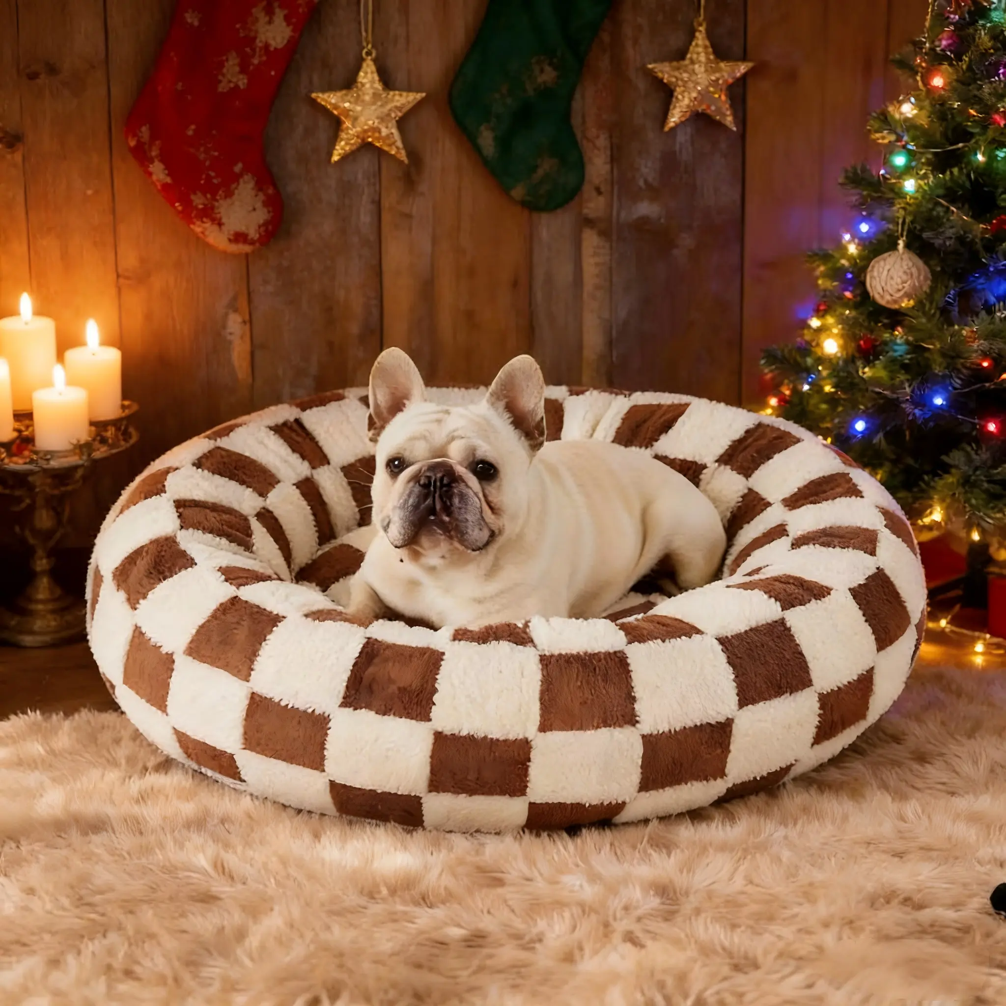 Warm Donut Bed - Cozy Fluffy Calming Bed for Small/Medium/Large Dogs & Cats,  Soft Plush Round Pet Bed for Winter Comfort, Washable, Anti-Slip Bottom, Camas para Perros, Pet Supplies Bedding