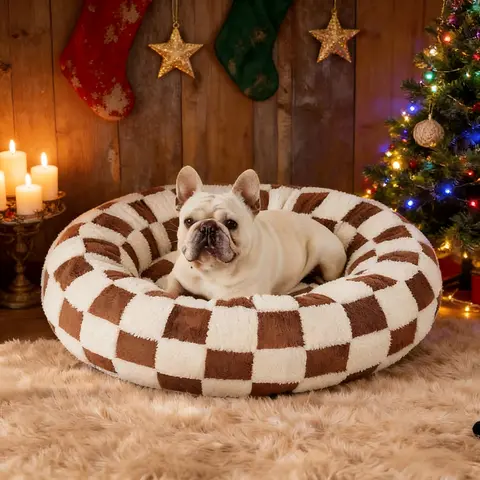 Warm Donut Bed - Cozy Fluffy Calming Bed for Small/Medium/Large Dogs & Cats,  Soft Plush Round Pet Bed for Winter Comfort, Washable, Anti-Slip Bottom, Camas para Perros, Pet Supplies Bedding