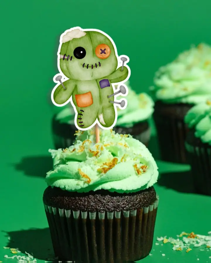 Spooky Doll Halloween Cupcake Toppers - Voodoo Style Dolls for Green Decorative Cupcakes - 2" Topper with Glossy Finish Heavy Cardstock - Perfect for Halloween Party
